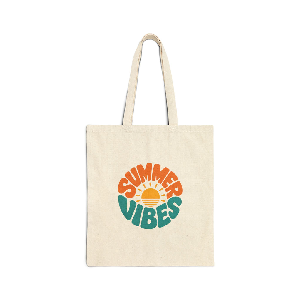 Summer Vibes Tote Bag – Retro Sun Graphic Cotton Canvas Tote
