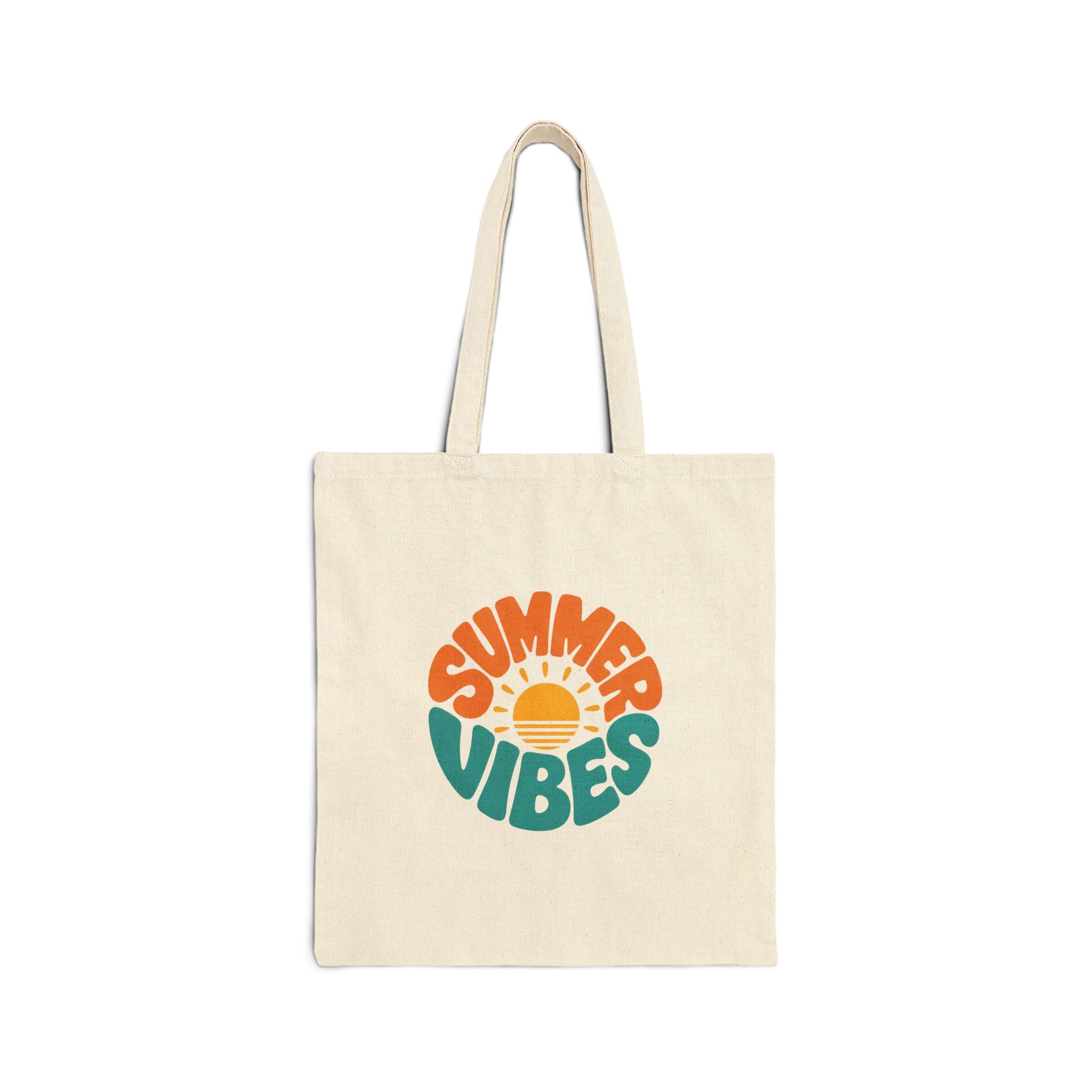 Summer Vibes Tote Bag – Retro Sun Graphic Cotton Canvas Tote