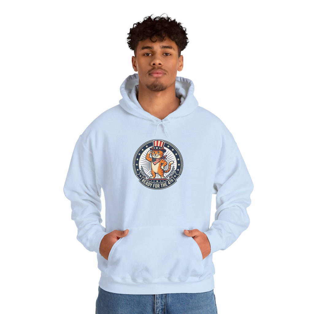 Patriotic Cat Hoodie — "Ready for the Stars" Graphic Pullover