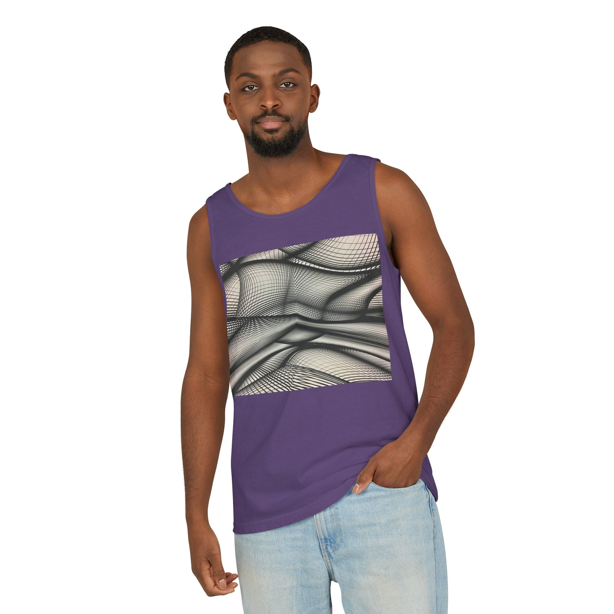 Abstract Wave Mesh Tank Top — Geometric Optical Illusion Graphic Tank