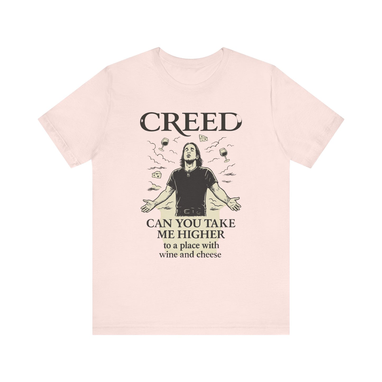 Creed-Inspired Unisex Jersey Tee - Wine & Cheese Lover's Shirt, Casual Daywear, Gift for Friends, Music Merch, Funny Tee