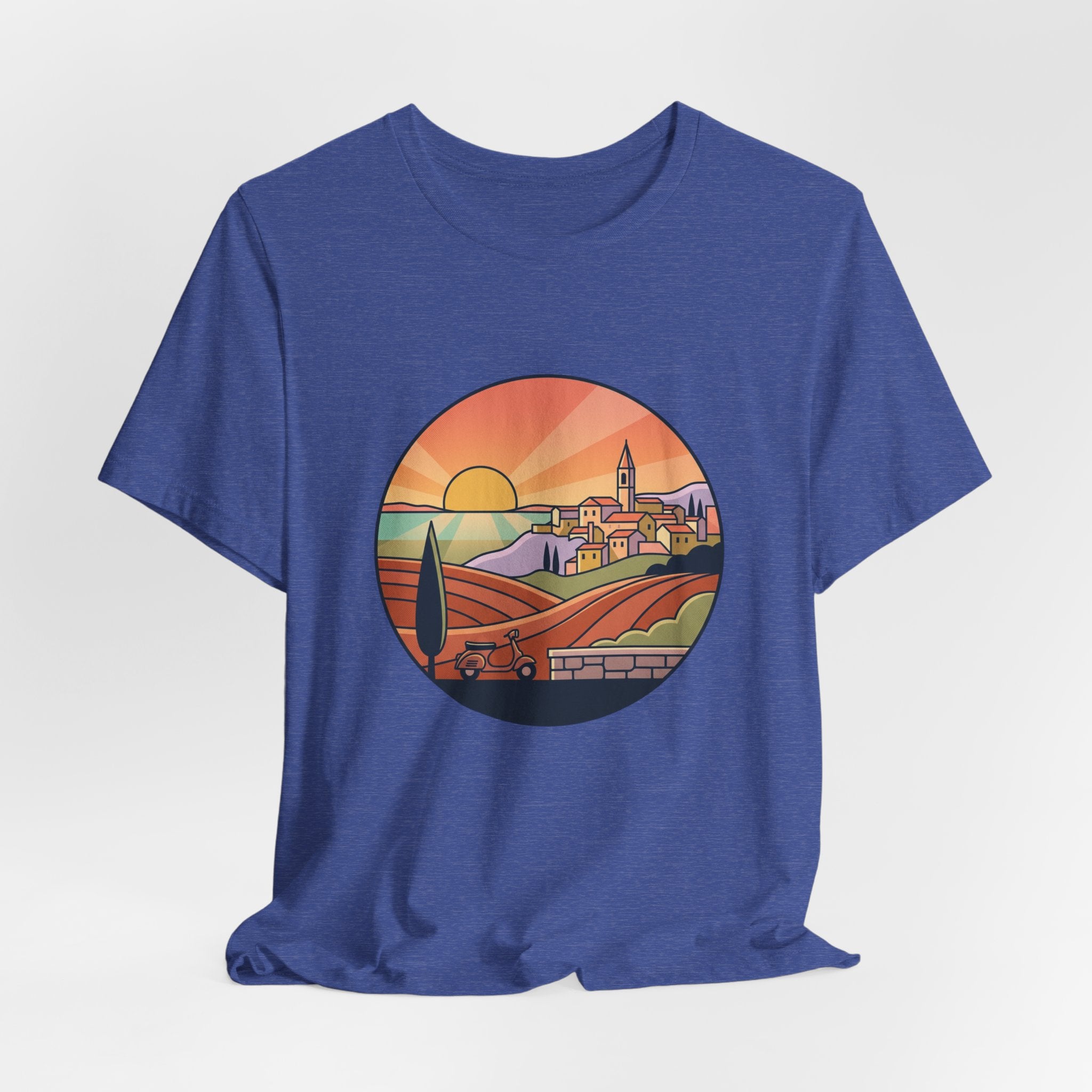 Sunset Tuscan Landscape T-Shirt — Vintage Italian Countryside Graphic Tee