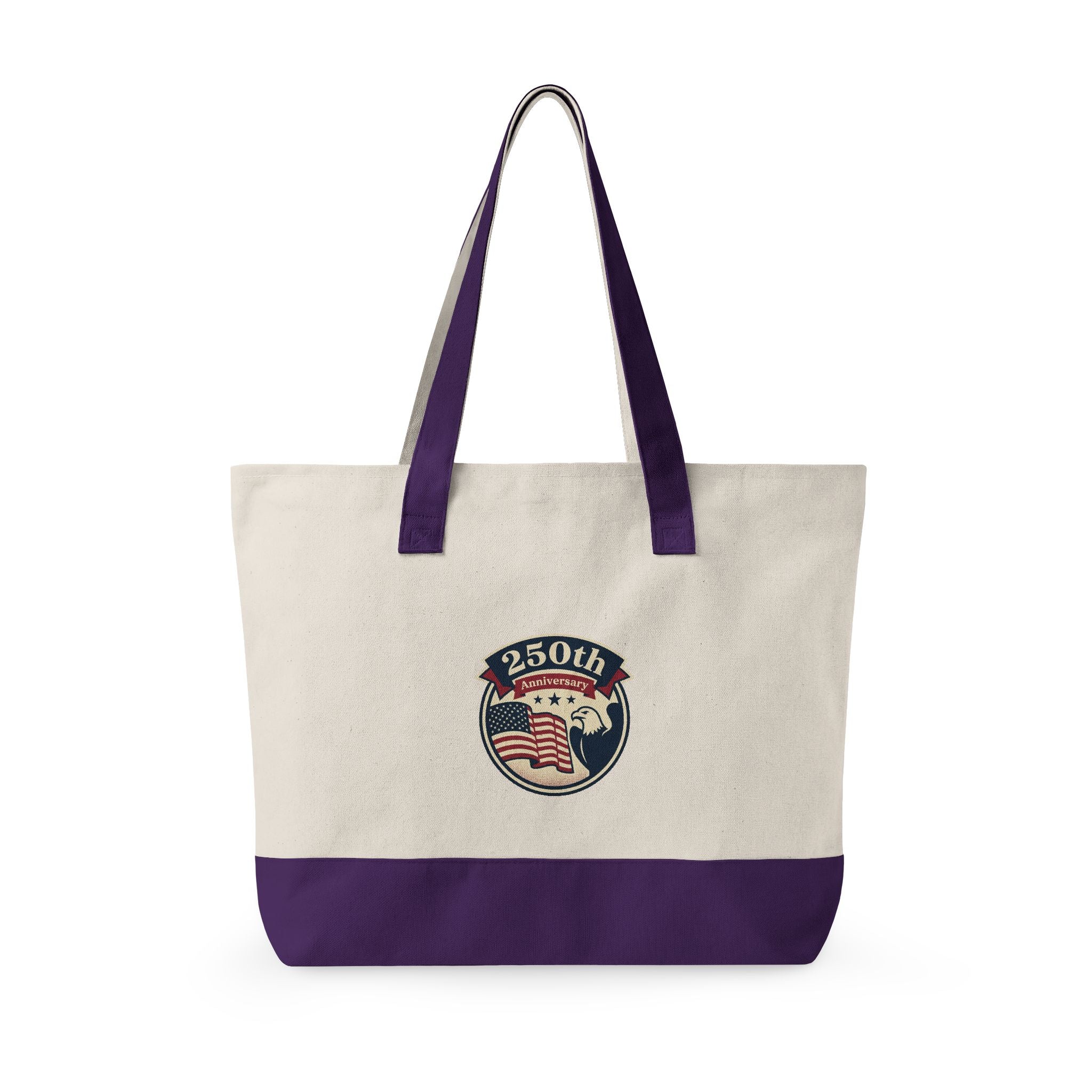 250th Anniversary American Flag Canvas Tote Bag — Zippered Patriotic Tote
