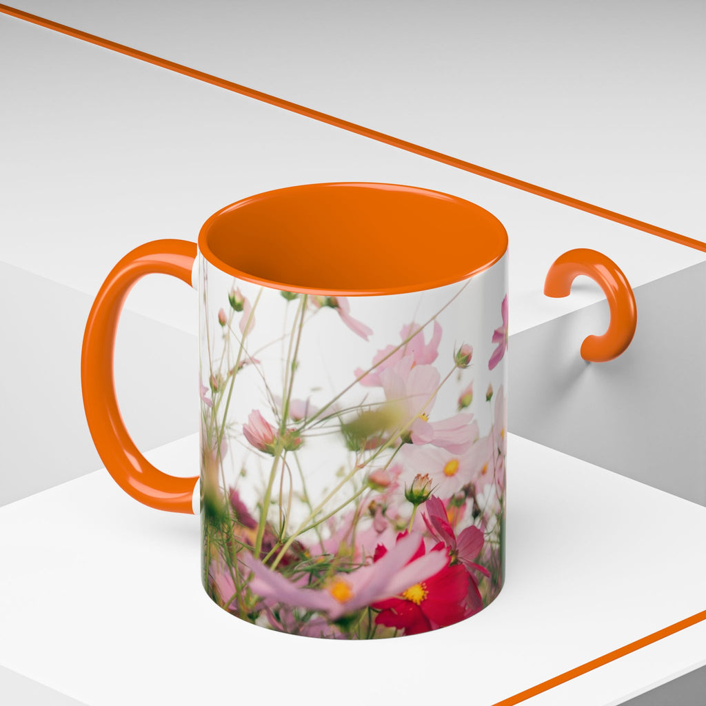 Floral Cosmos Accent Coffee Mug — Pink Wildflower Tea & Coffee Cup (11/15oz)