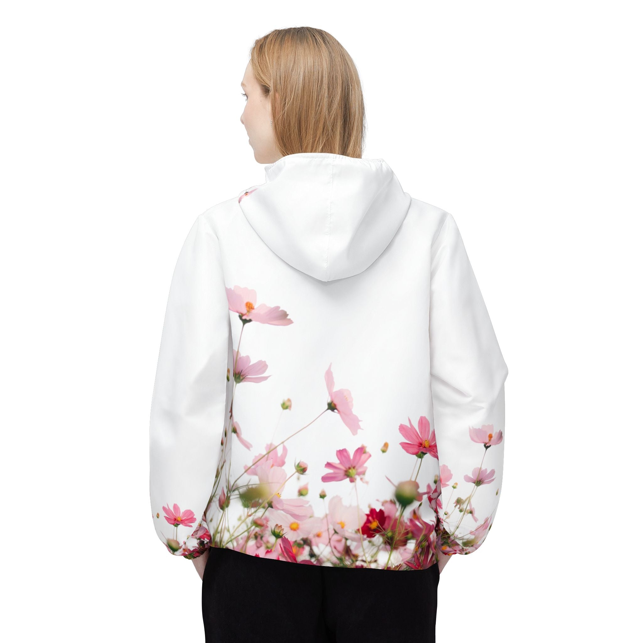 Floral Field Windbreaker Jacket – Pink Cosmos All-Over Print Hooded Jacket