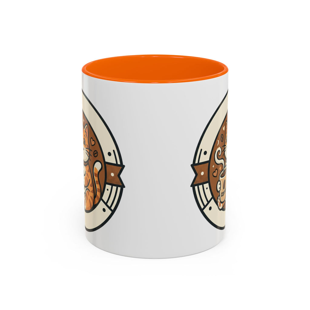 Cat Coffee Mug — Cute Orange Kitty Holding ‘Coffee’ Accent Ceramic Mug (11/15 oz)