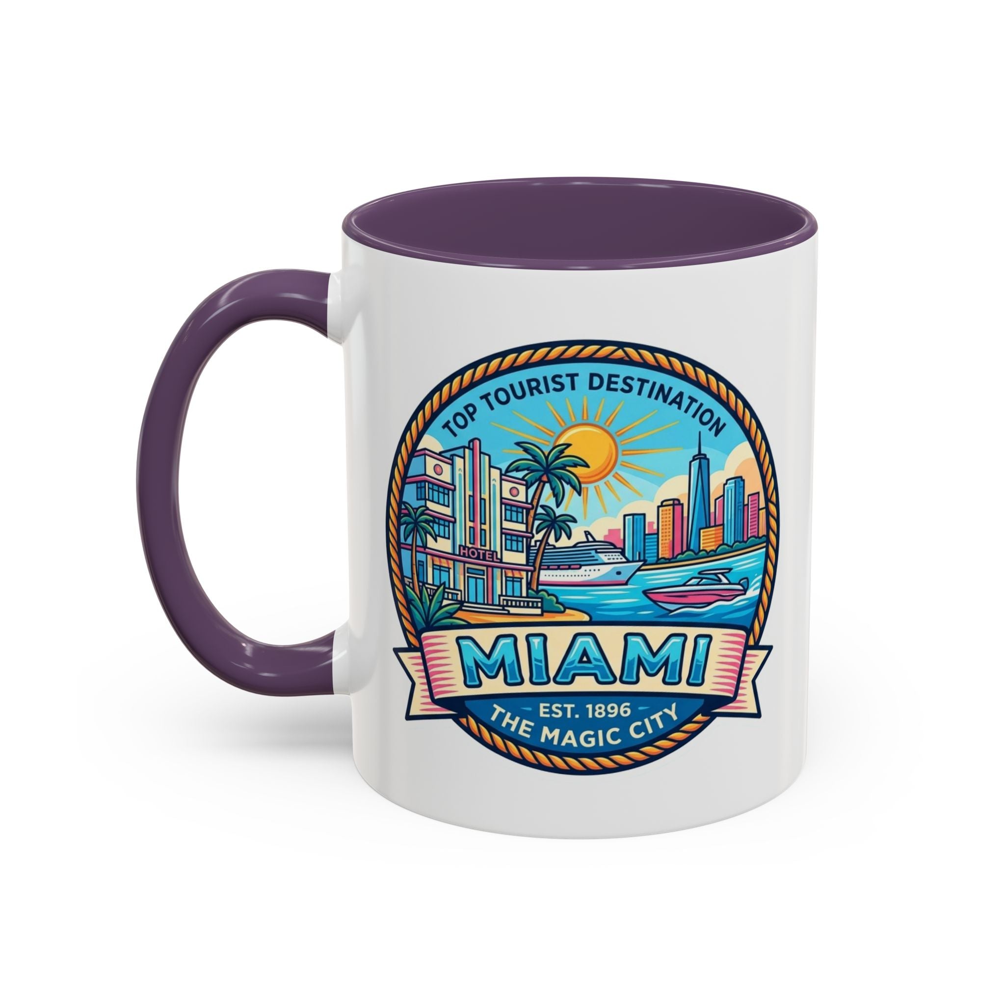Miami Vintage Travel Accent Coffee Mug – 'Miami' Scenic Beach & Skyline Design (11/15oz)