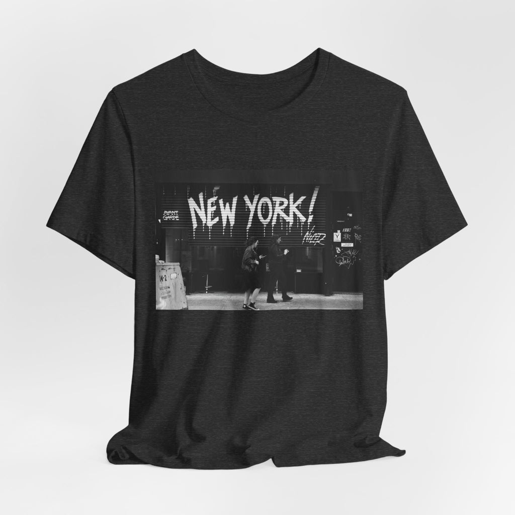New York City Skyline Tee — Vintage Black & White 'NEW YORK!' Graphic Shirt