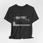 New York City Skyline Tee — Vintage Black & White 'NEW YORK!' Graphic Shirt