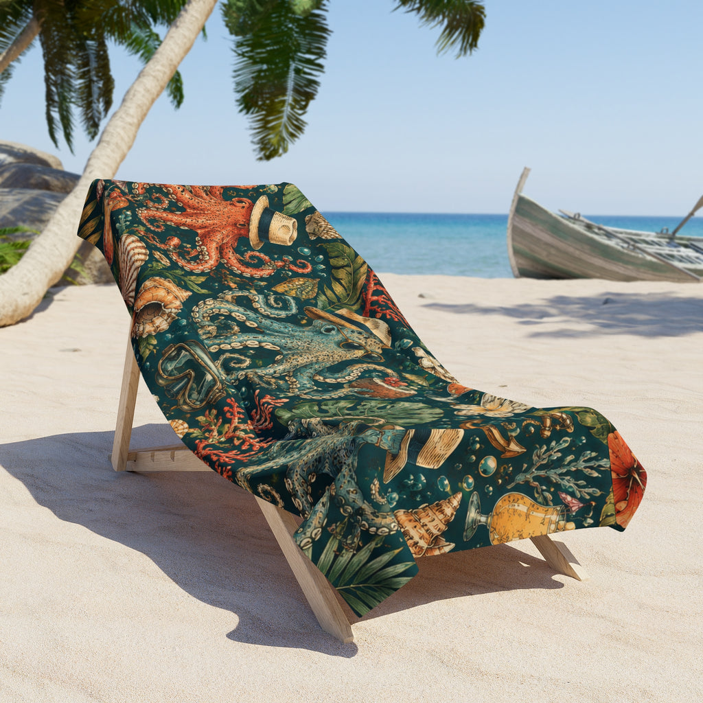 Vintage Octopus Beach Towel — Nautical Tropical Seashell Design