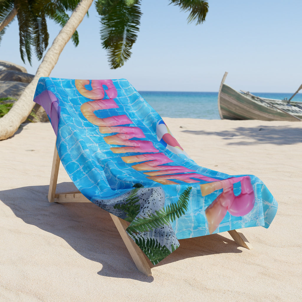 Summer Pool Vibes Beach Towel — Bright 'SUMMER' Inflatable Letters Design