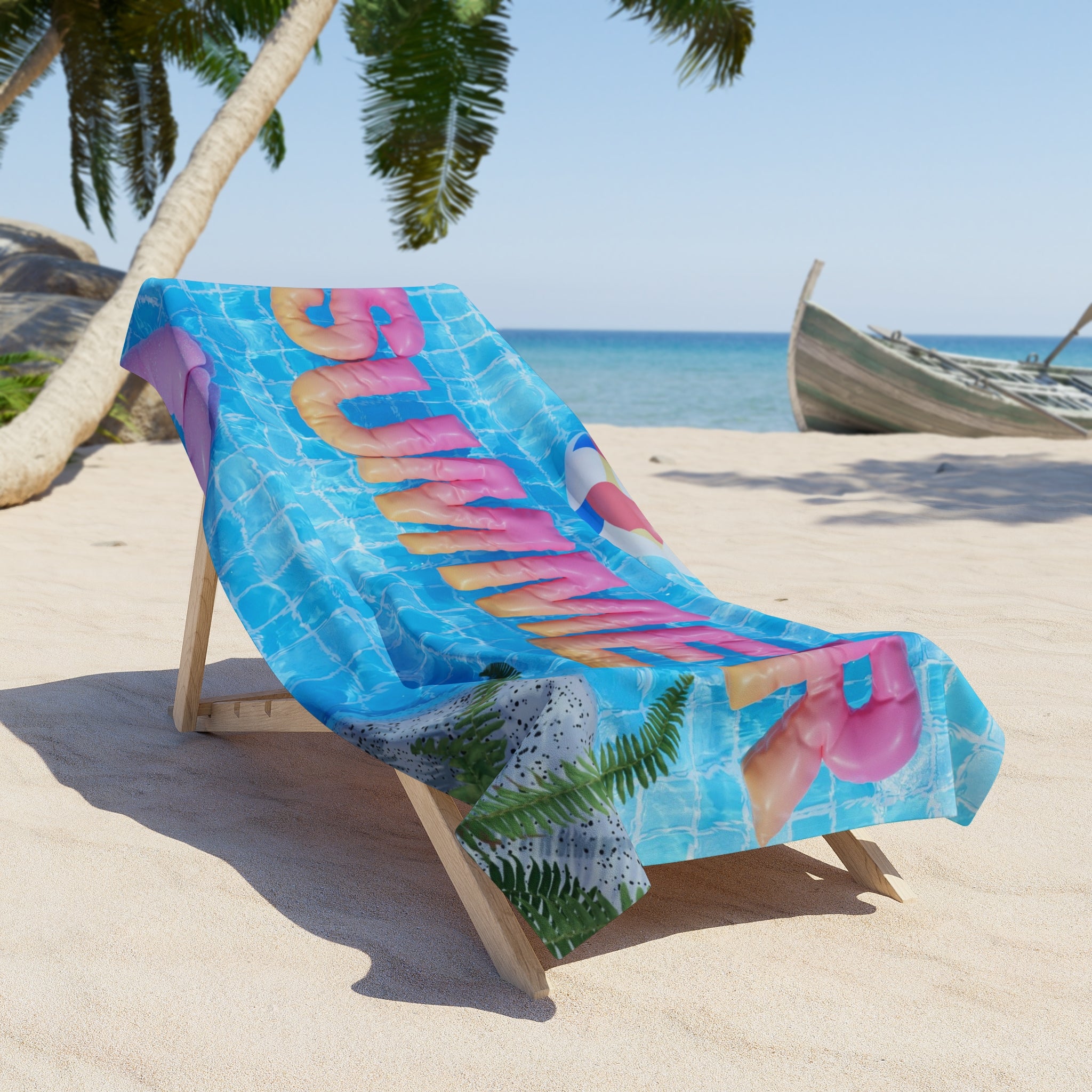 Summer Pool Vibes Beach Towel — Bright 'SUMMER' Inflatable Letters Design