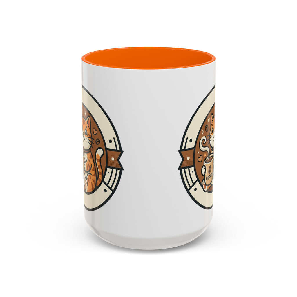 Cat Coffee Mug — Cute Orange Kitty Holding ‘Coffee’ Accent Ceramic Mug (11/15 oz)