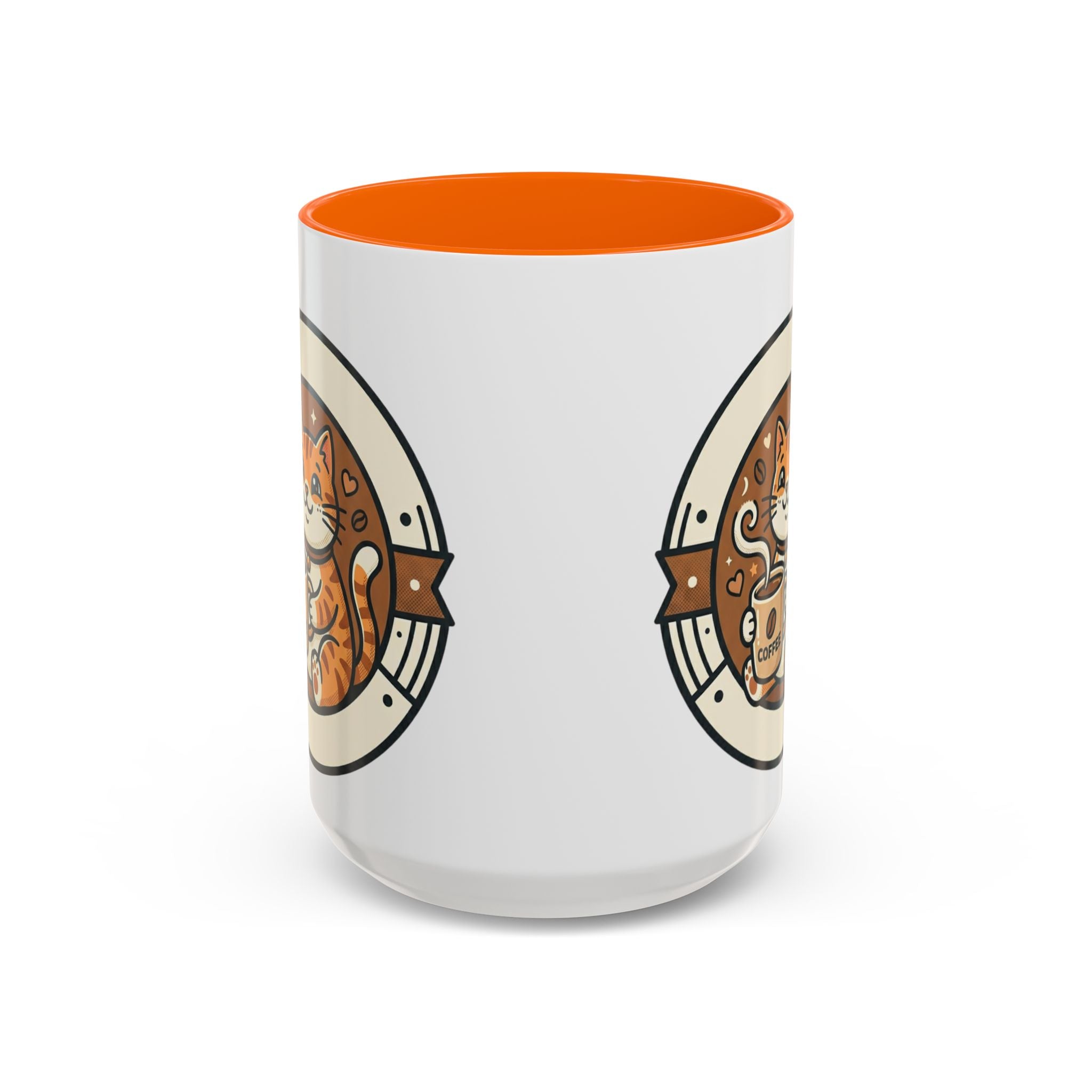 Cat Coffee Mug — Cute Orange Kitty Holding ‘Coffee’ Accent Ceramic Mug (11/15 oz)