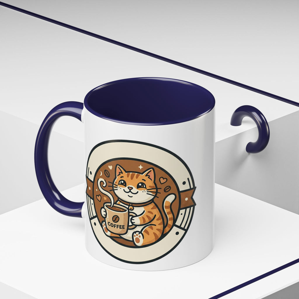 Cat Coffee Mug — Cute Orange Kitty Holding ‘Coffee’ Accent Ceramic Mug (11/15 oz)