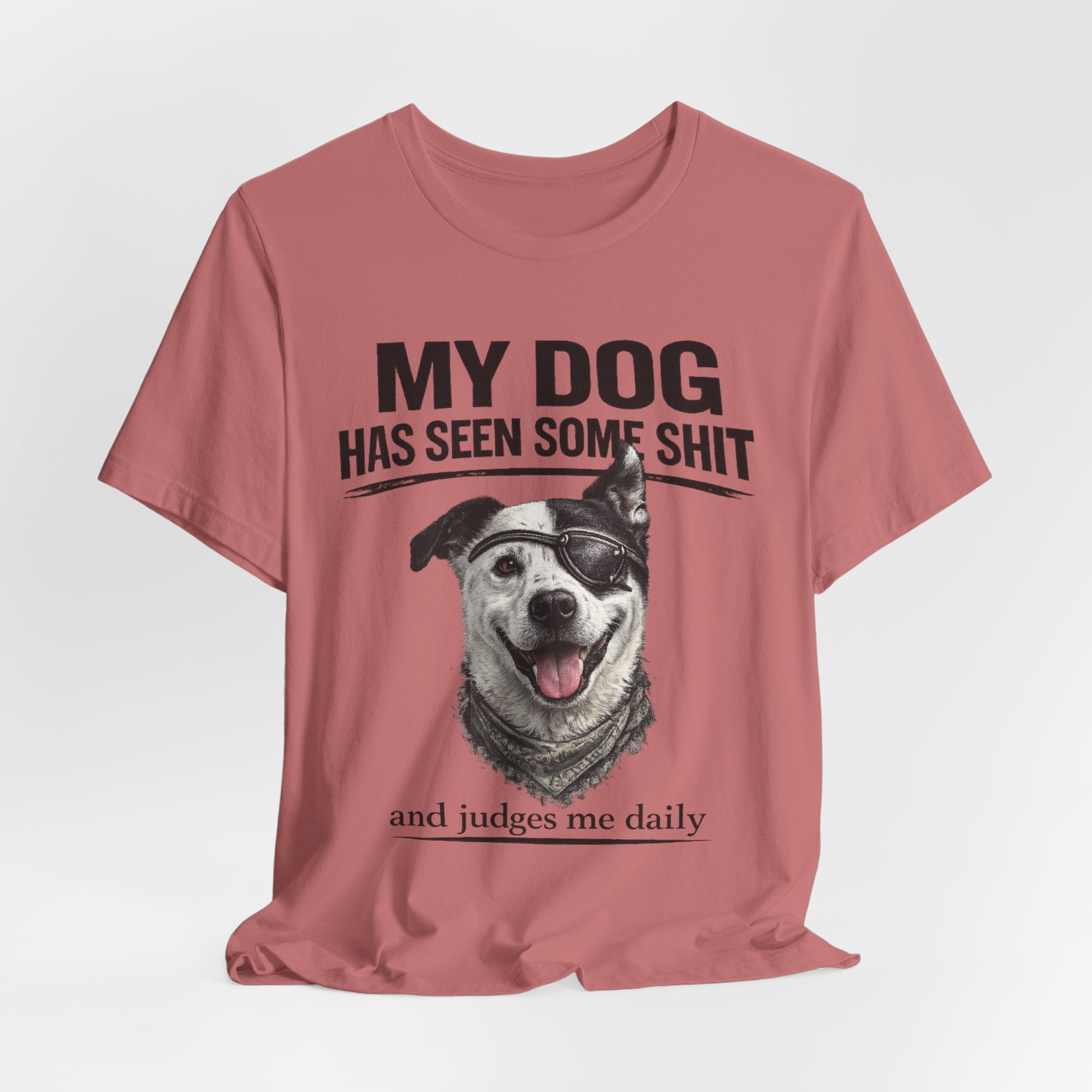 Border Collie Mix Dog Lover Tee — "My Dog Has Seen Some Shit and Judges Me Daily" Graphic T-Shirt