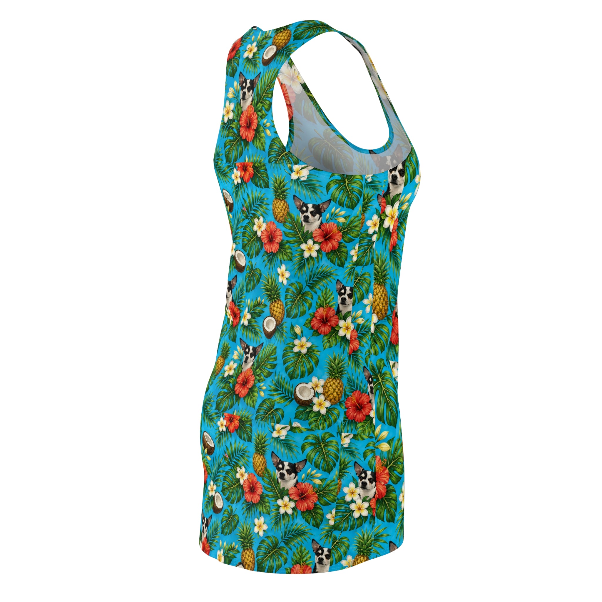 Tropical Chihuahua Racerback Dress — Floral Pineapple Coconut AOP