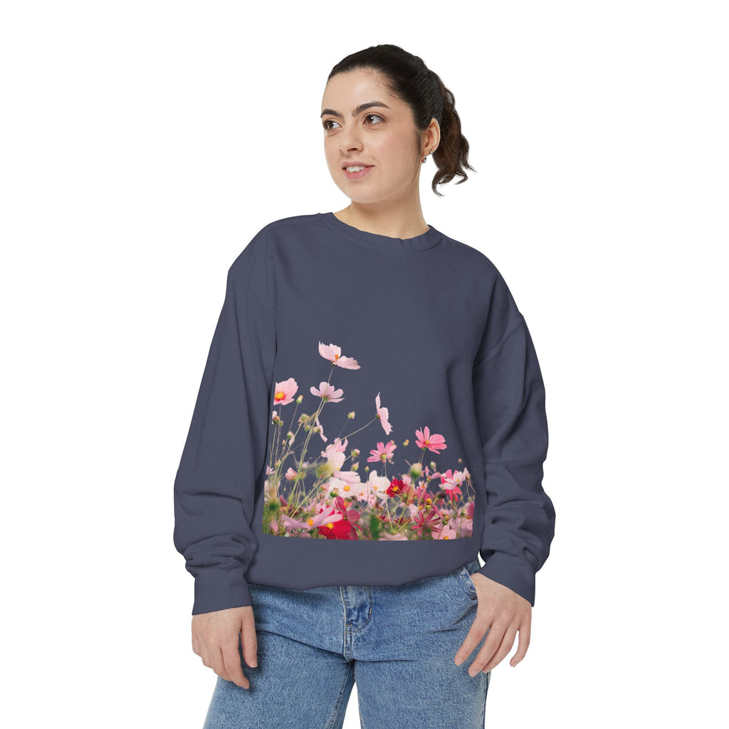Floral Meadow Sweatshirt — Pink Cosmos Garden Crewneck