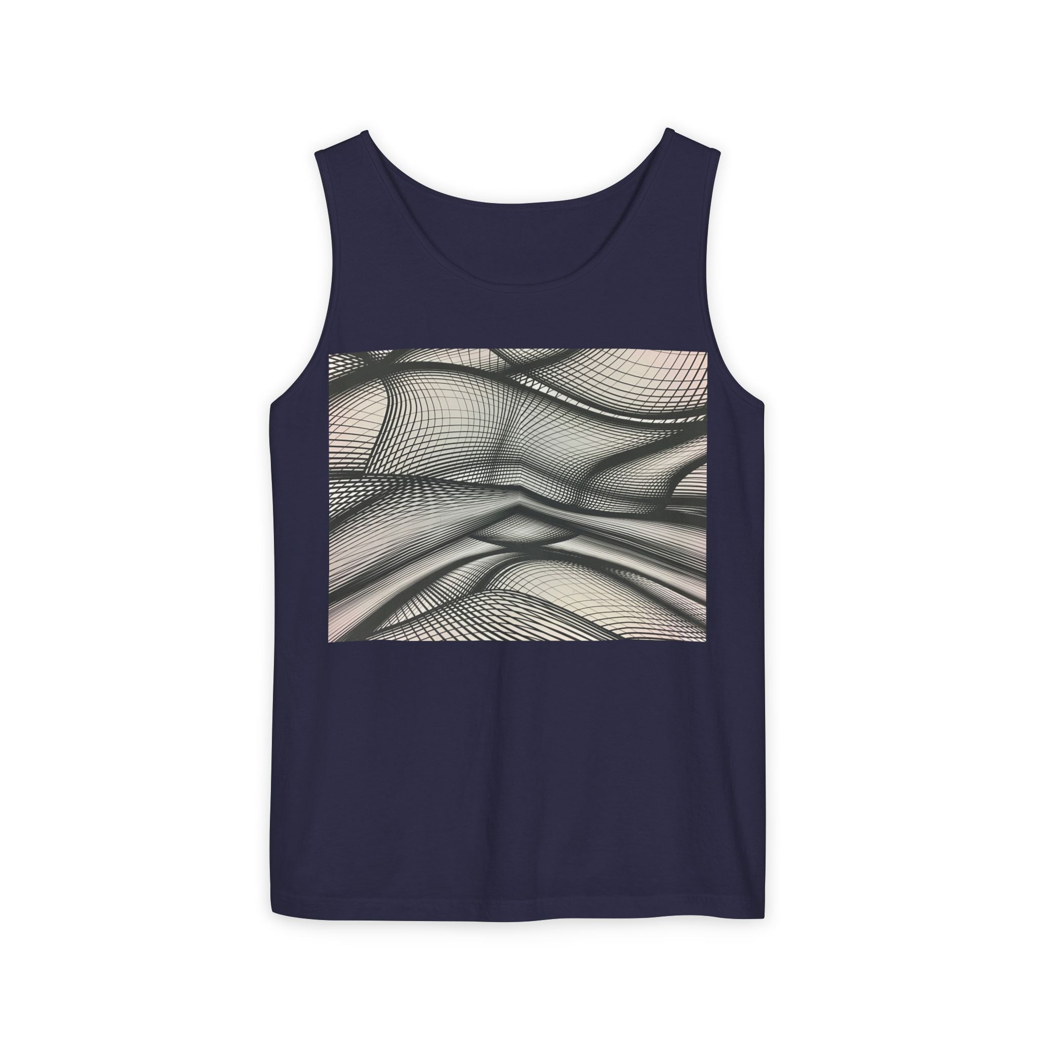 Abstract Wave Mesh Tank Top — Geometric Optical Illusion Graphic Tank