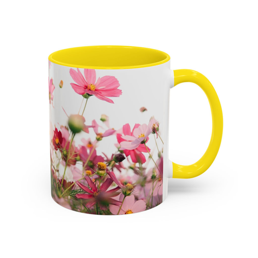 Floral Cosmos Accent Coffee Mug — Pink Wildflower Tea & Coffee Cup (11/15oz)