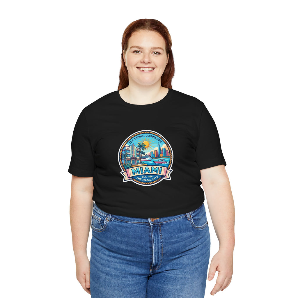 Miami Beach Vintage Logo Tee — Miami Skyline Sunset T‑Shirt