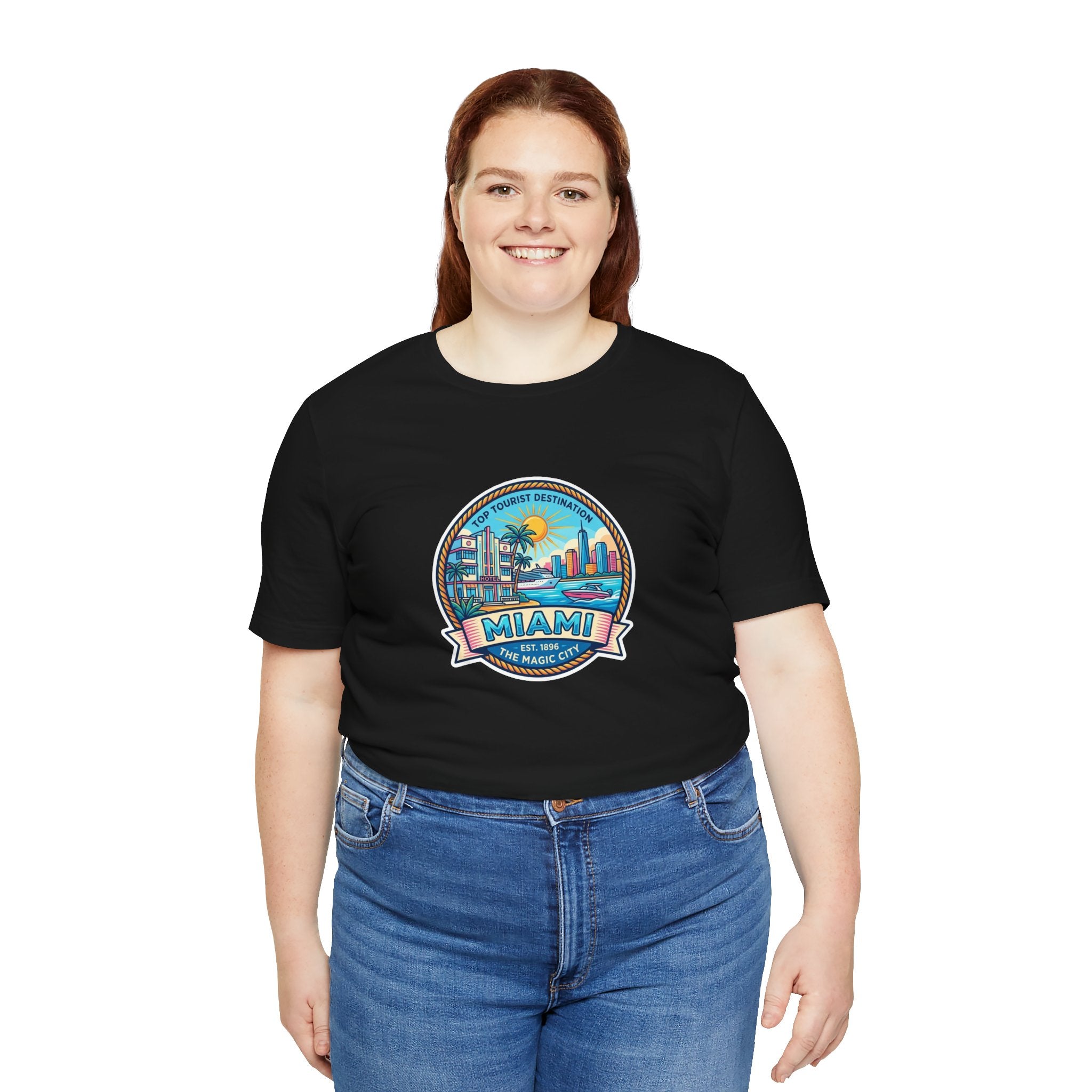 Miami Beach Vintage Logo Tee — Miami Skyline Sunset T‑Shirt