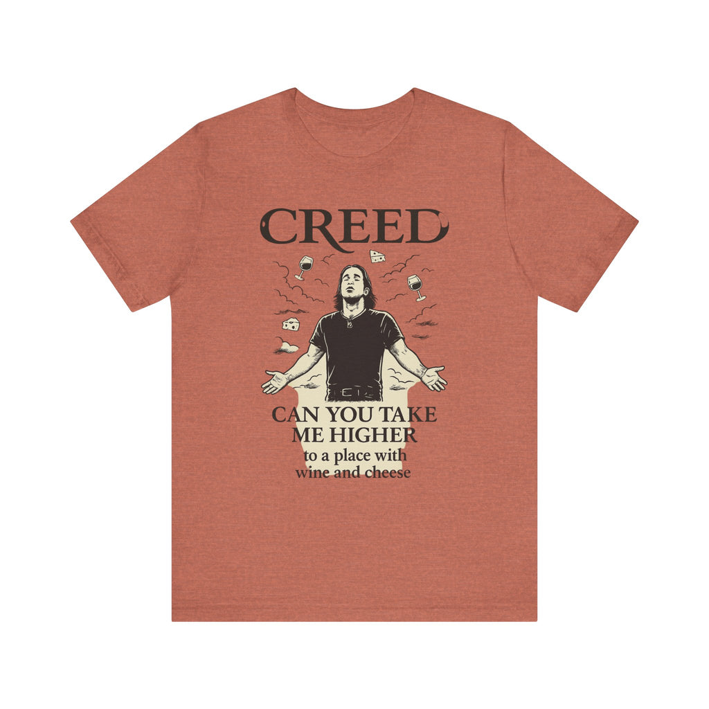 Creed-Inspired Unisex Jersey Tee - Wine & Cheese Lover's Shirt, Casual Daywear, Gift for Friends, Music Merch, Funny Tee