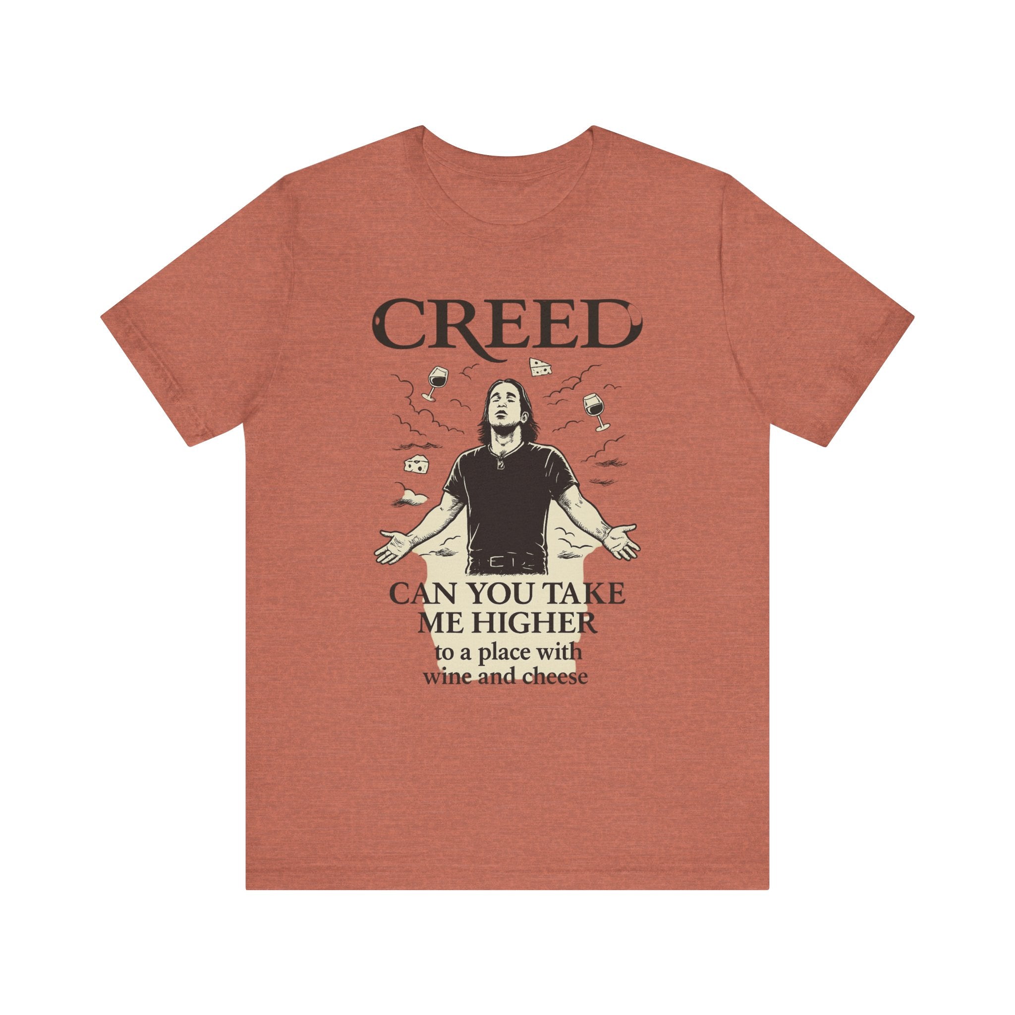Creed-Inspired Unisex Jersey Tee - Wine & Cheese Lover's Shirt, Casual Daywear, Gift for Friends, Music Merch, Funny Tee