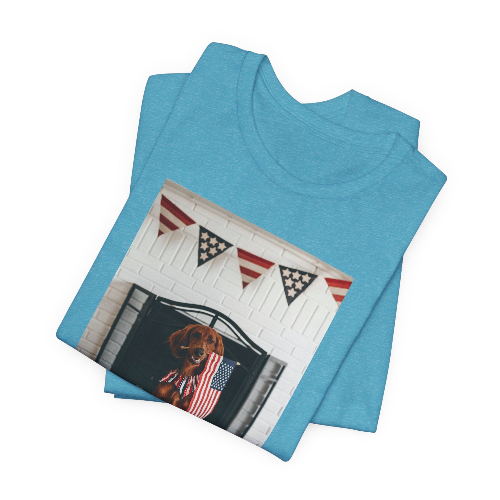 Patriotic Dog T-Shirt - Photo Print with American Flag Bunting