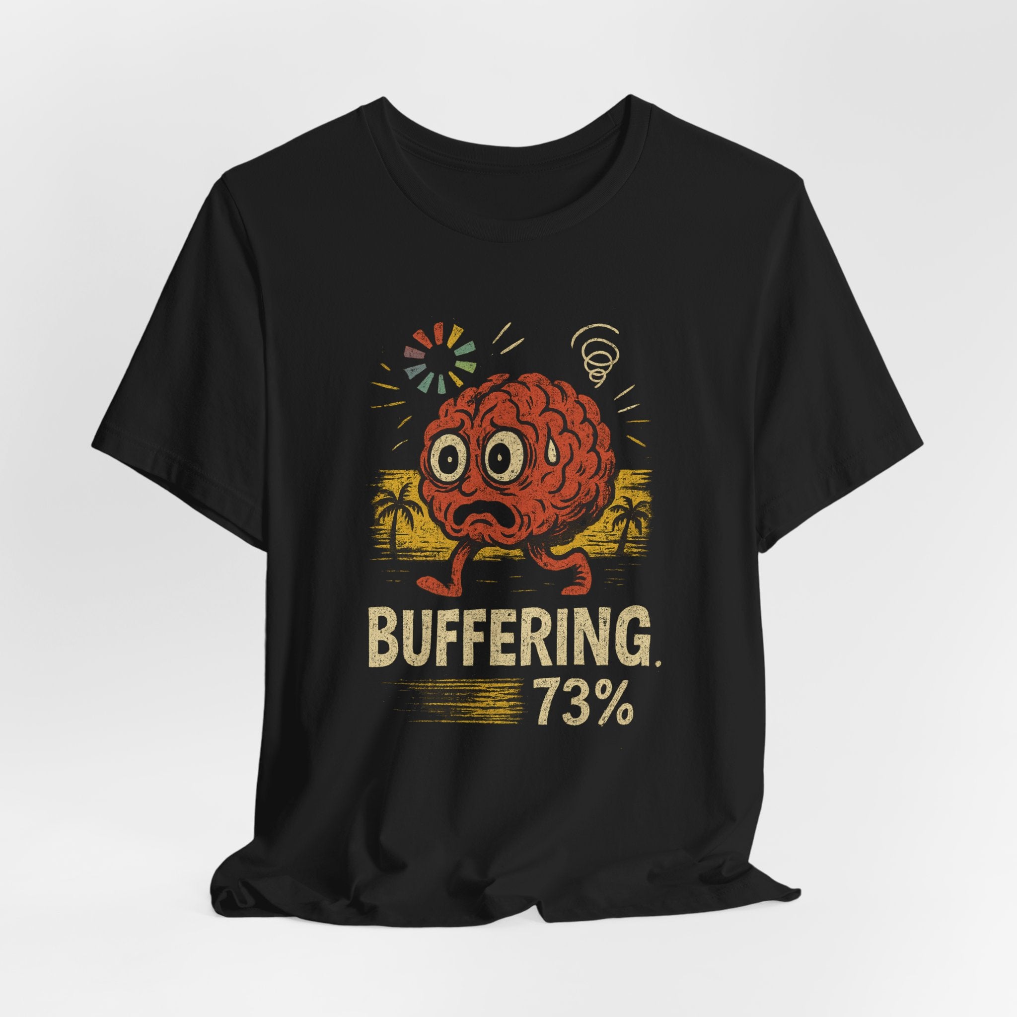 Buffering 73% Brain Cartoon T-Shirt — Funny Geek Humor Tee
