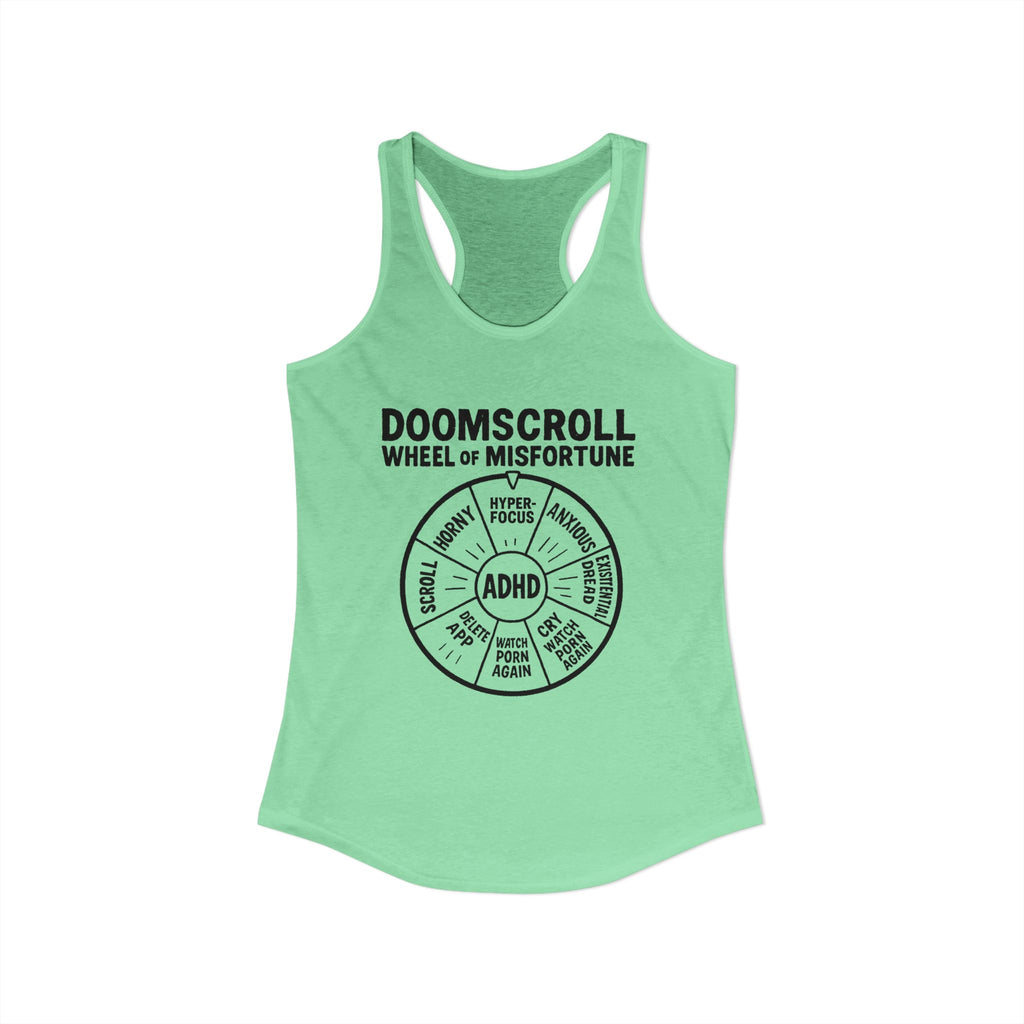 "DOOMSCROLL: Wheel of Misfortune" ADHD tank top