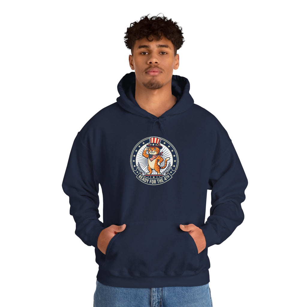 Patriotic Cat Hoodie — "Ready for the Stars" Graphic Pullover