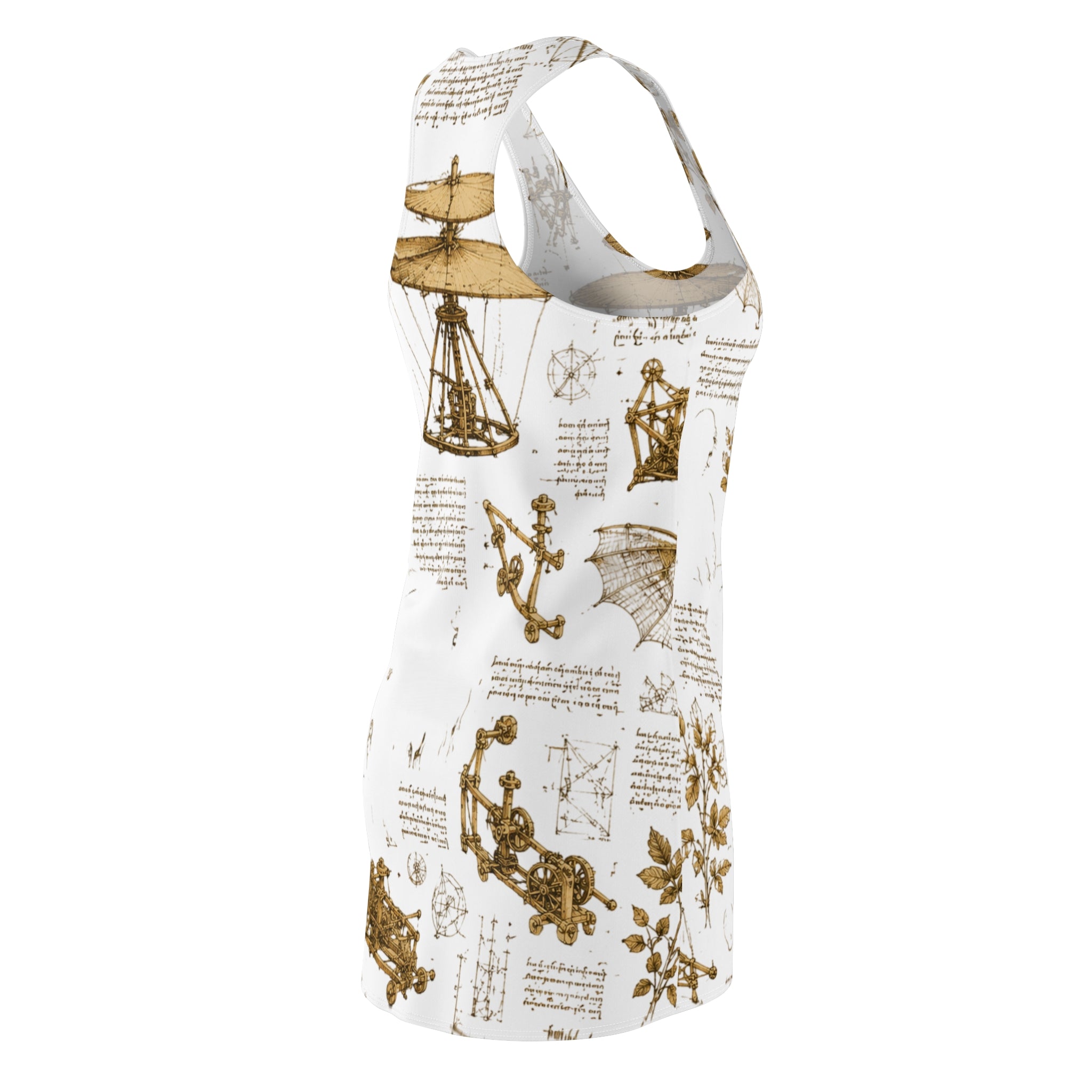Vintage Leonardo Da Vinci Sketch Racerback Dress — Steampunk Airship Print