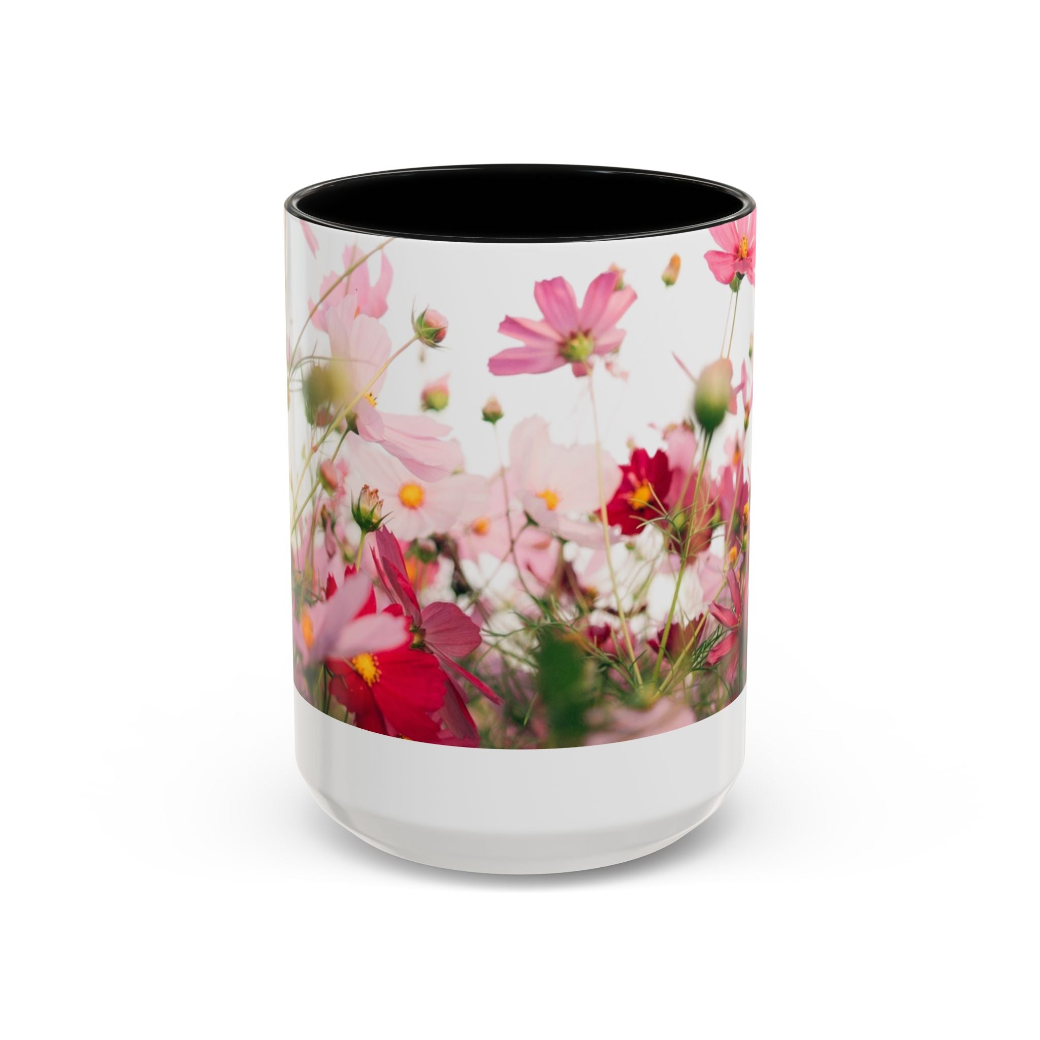 Floral Cosmos Accent Coffee Mug — Pink Wildflower Tea & Coffee Cup (11/15oz)