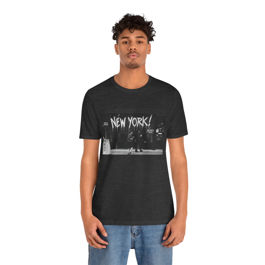 New York City Skyline Tee — Vintage Black & White 'NEW YORK!' Graphic Shirt