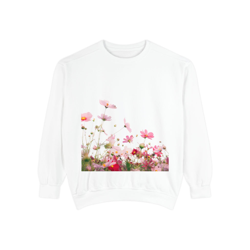 Floral Meadow Sweatshirt — Pink Cosmos Garden Crewneck