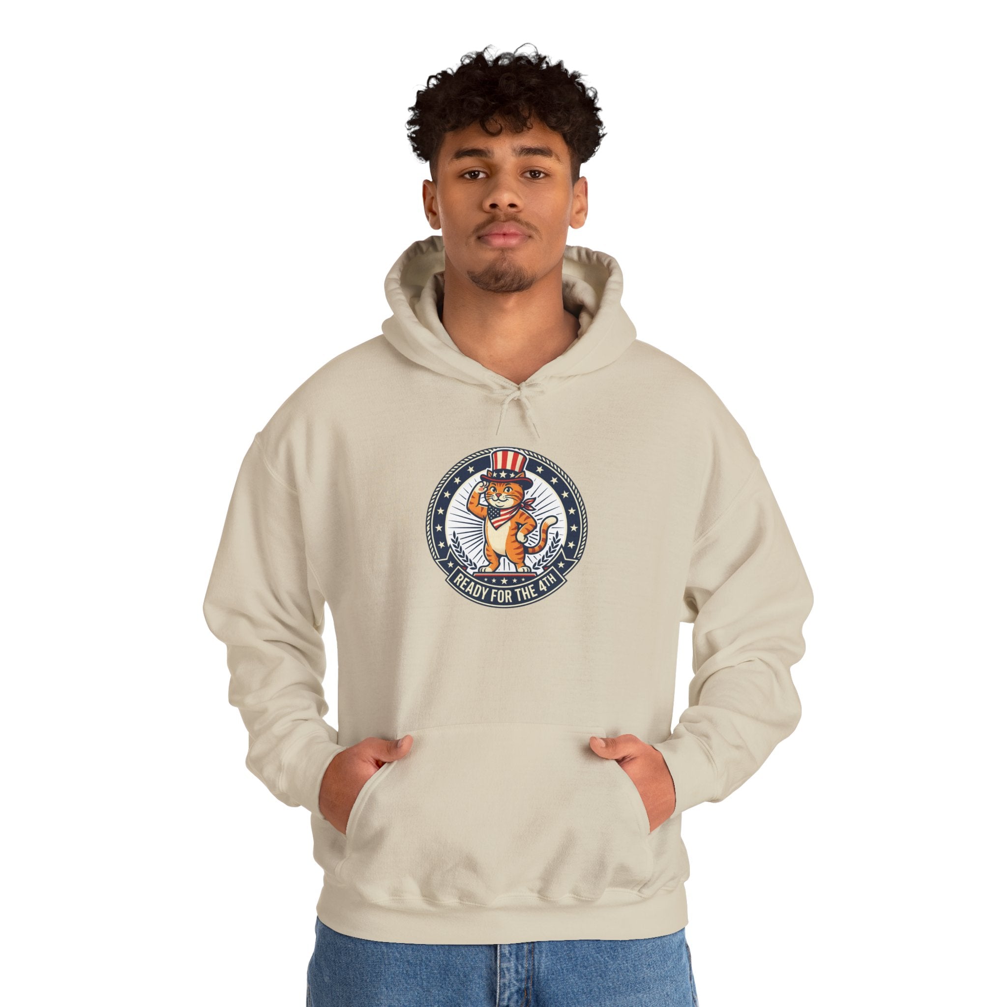Patriotic Cat Hoodie — "Ready for the Stars" Graphic Pullover