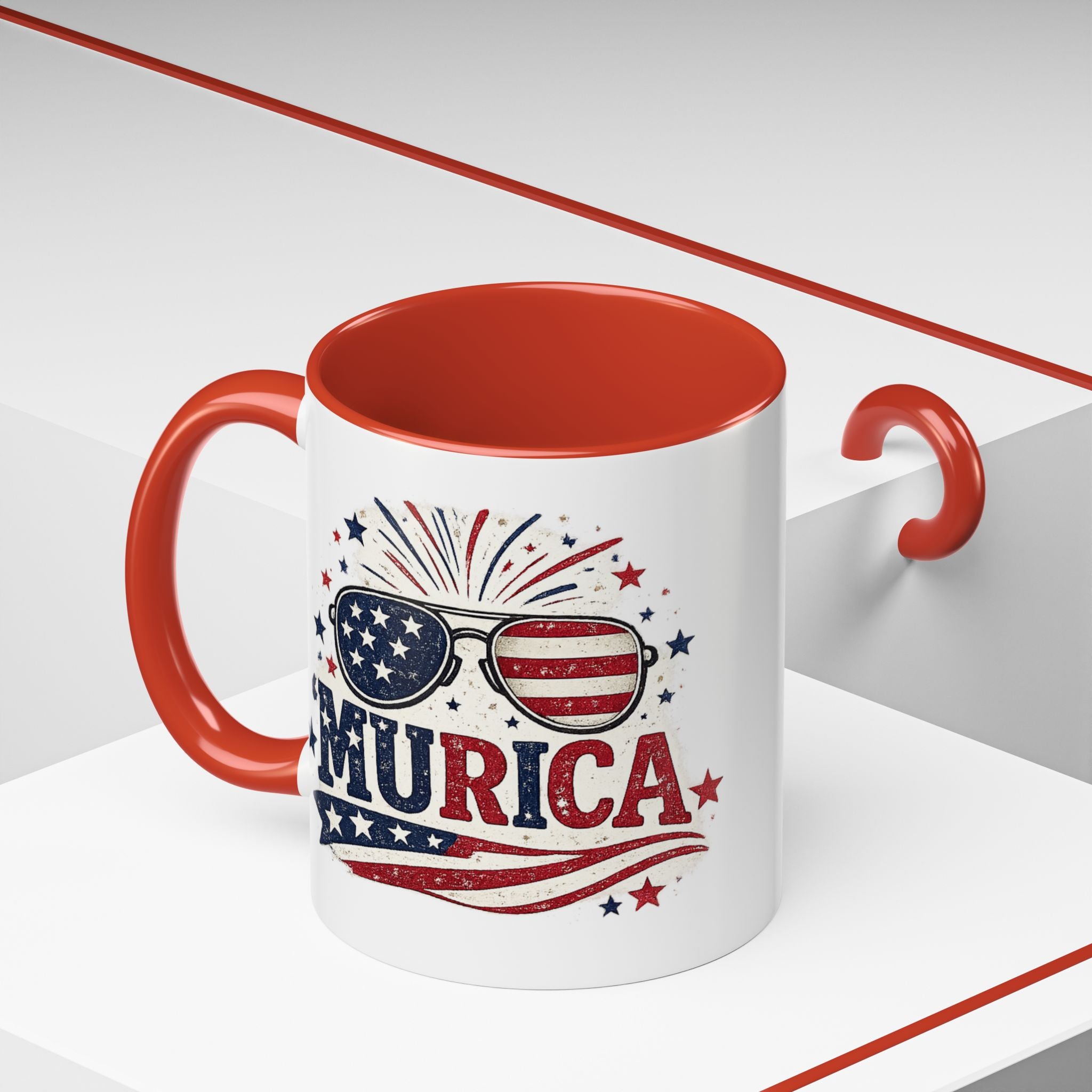 America Flag Accent Coffee Mug - Patriotic 11/15oz Tea Cup