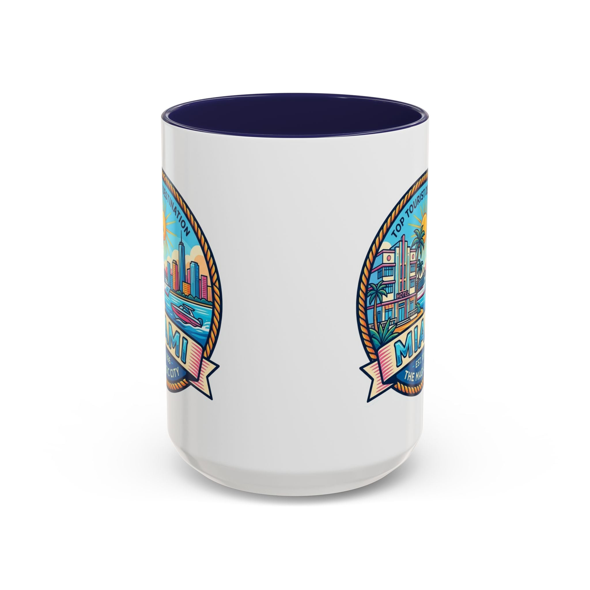 Miami Vintage Travel Accent Coffee Mug – 'Miami' Scenic Beach & Skyline Design (11/15oz)