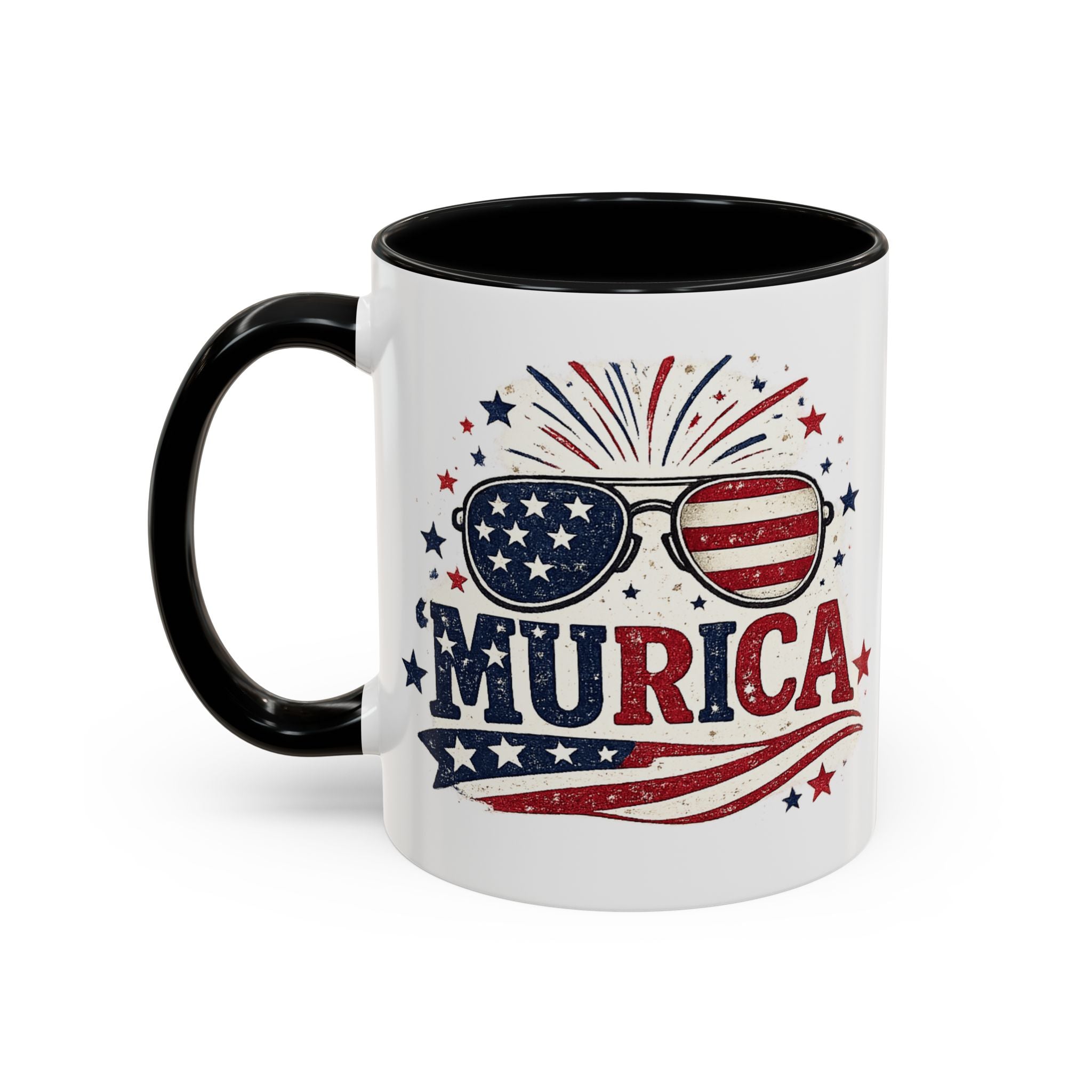 America Flag Accent Coffee Mug - Patriotic 11/15oz Tea Cup