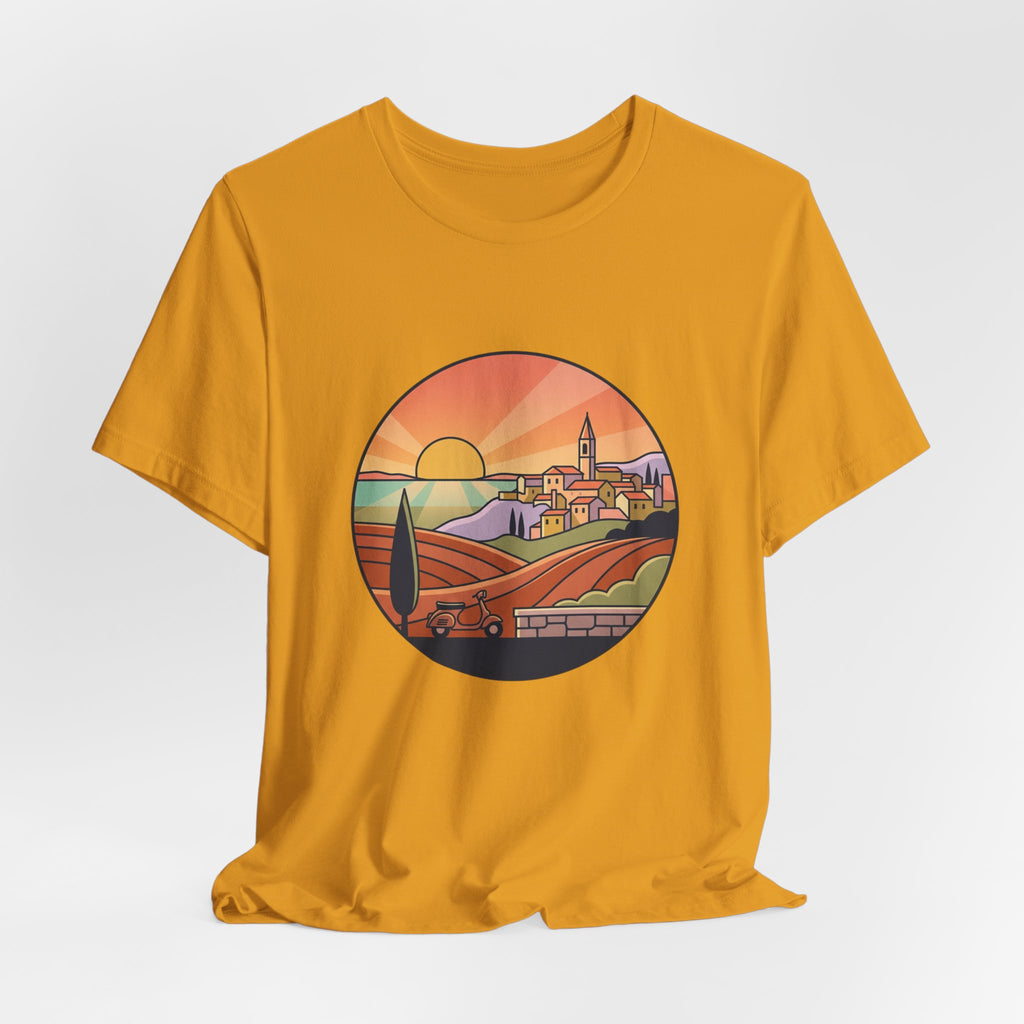 Sunset Tuscan Landscape T-Shirt — Vintage Italian Countryside Graphic Tee