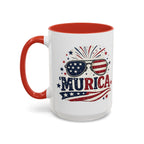 America Flag Accent Coffee Mug - Patriotic 11/15oz Tea Cup