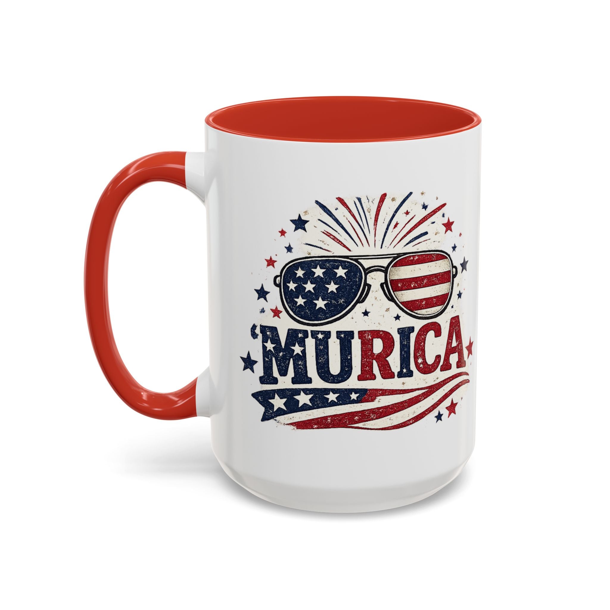 America Flag Accent Coffee Mug - Patriotic 11/15oz Tea Cup