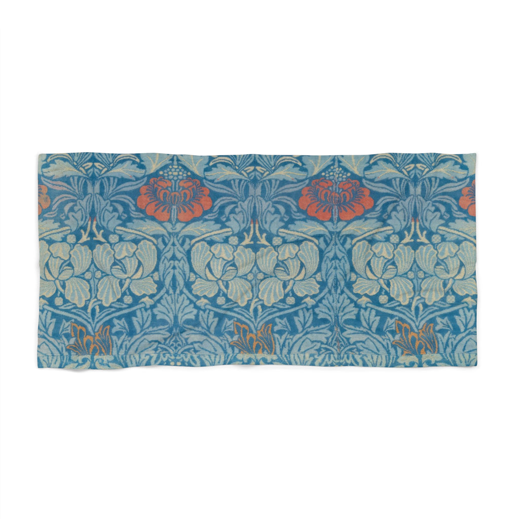 Vintage Floral Blue Beach Towel — William Morris Inspired Pattern