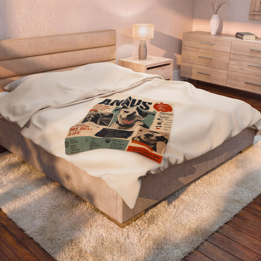 Velveteen Plush Blanket — Personalized Dog Poster Design (Angus "Goodest Boy" Pet Photo Blanket)