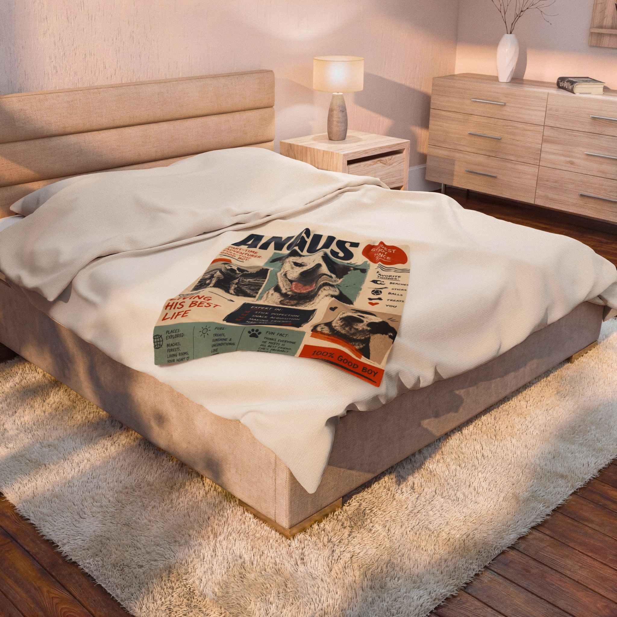 Velveteen Plush Blanket — Personalized Dog Poster Design (Angus "Goodest Boy" Pet Photo Blanket)