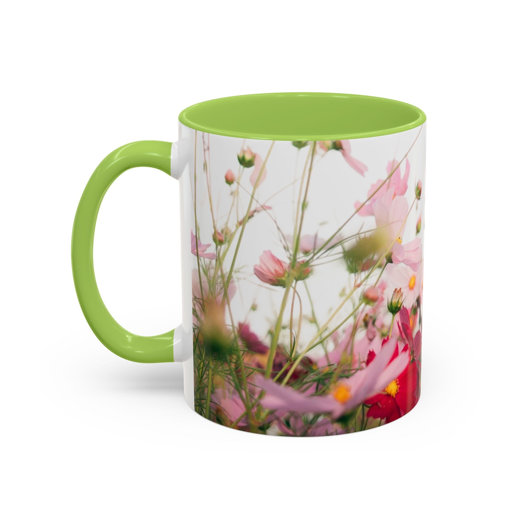 Floral Cosmos Accent Coffee Mug — Pink Wildflower Tea & Coffee Cup (11/15oz)