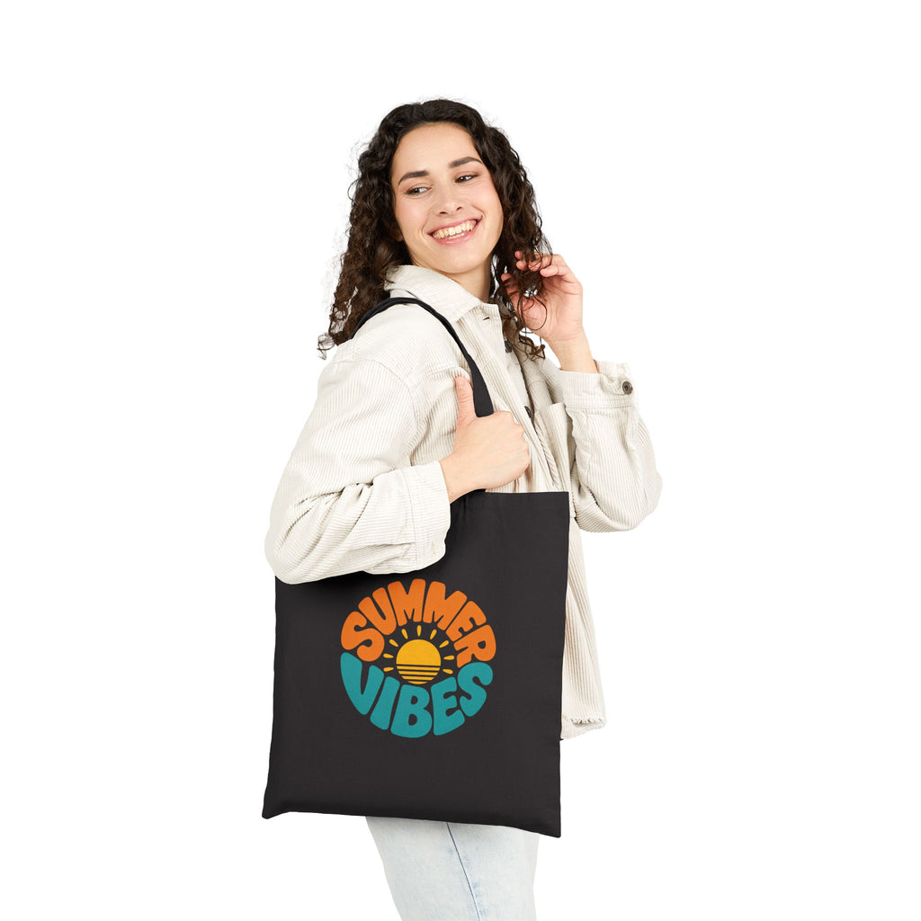 Summer Vibes Tote Bag – Retro Sun Graphic Cotton Canvas Tote