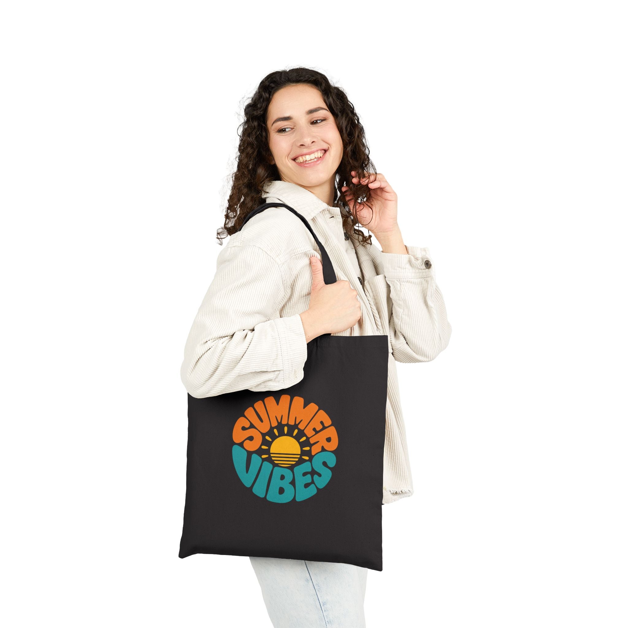 Summer Vibes Tote Bag – Retro Sun Graphic Cotton Canvas Tote