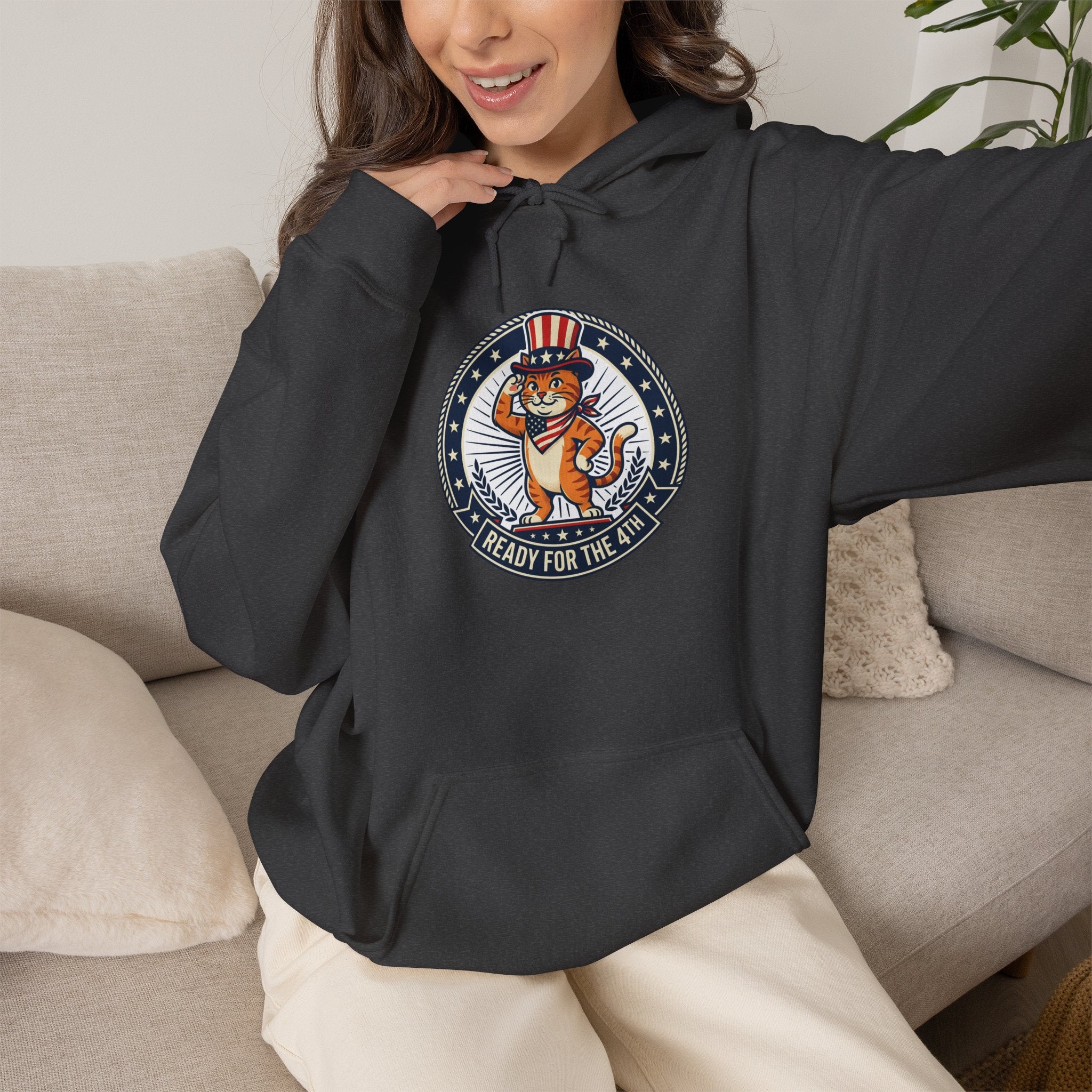 Patriotic Cat Hoodie — "Ready for the Stars" Graphic Pullover